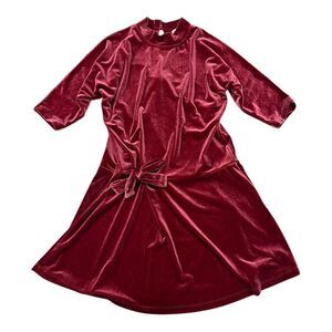 Ava & Yelly Red Velvet Mock Neck Tie Front Dress 12
